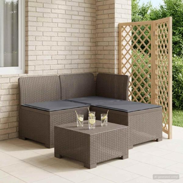 ARDEBO.de - 3-Sitzer Garten Sofa mit Kissen Rattan-Look PP Hellgrau