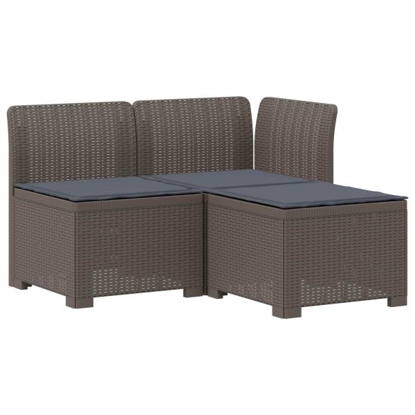 3-Sitzer Garten Sofa mit Kissen Rattan-Look PP Hellgrau
