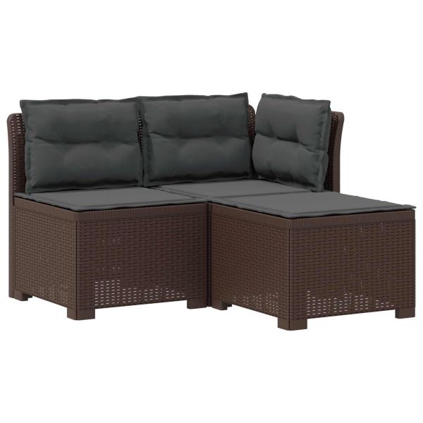 3-Sitzer Garten Sofa mit Kissen Rattan-Look 3-Sitzer PP Braun