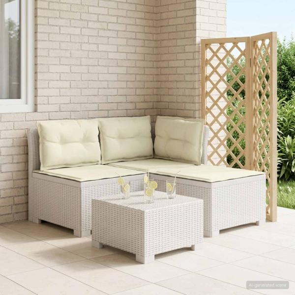 ARDEBO.de - 3-Sitzer Garten Sofa mit Kissen Rattan-Look PP Weiß