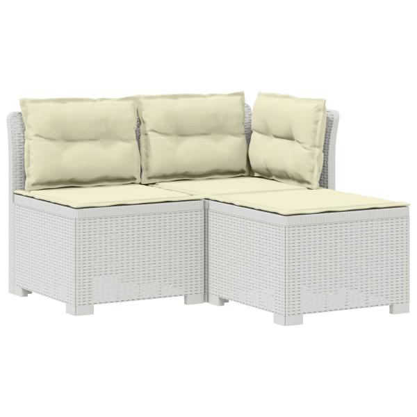 3-Sitzer Garten Sofa mit Kissen Rattan-Look PP Weiß
