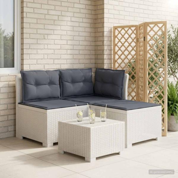 ARDEBO.de - 3-Sitzer Garten Sofa mit Kissen Rattan-Look 3-Sitzer PP Weiß