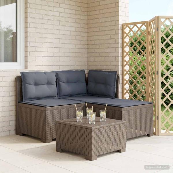 ARDEBO.de - 3-Sitzer Garten Sofa mit Kissen Rattan-Look PP Hellgrau