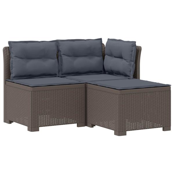 3-Sitzer Garten Sofa mit Kissen Rattan-Look PP Hellgrau