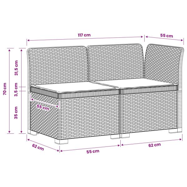 2-Sitzer Garten-Sofa mit Kissen Rattan-Look PP Anthrazit