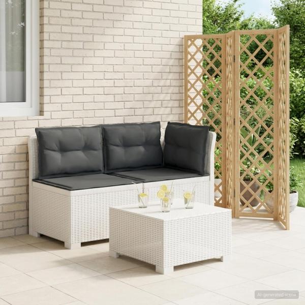 ARDEBO.de - 2-Sitzer Garten-Sofa mit Kissen Rattan-Look PP Weiß