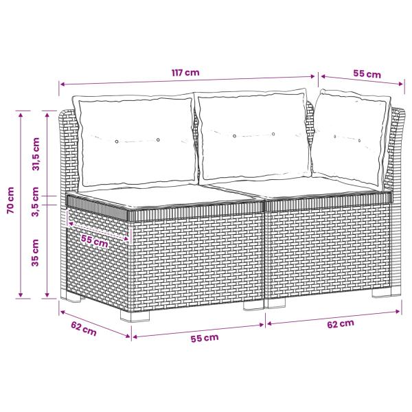 2-Sitzer Garten-Sofa mit Kissen Rattan-Look PP Weiß