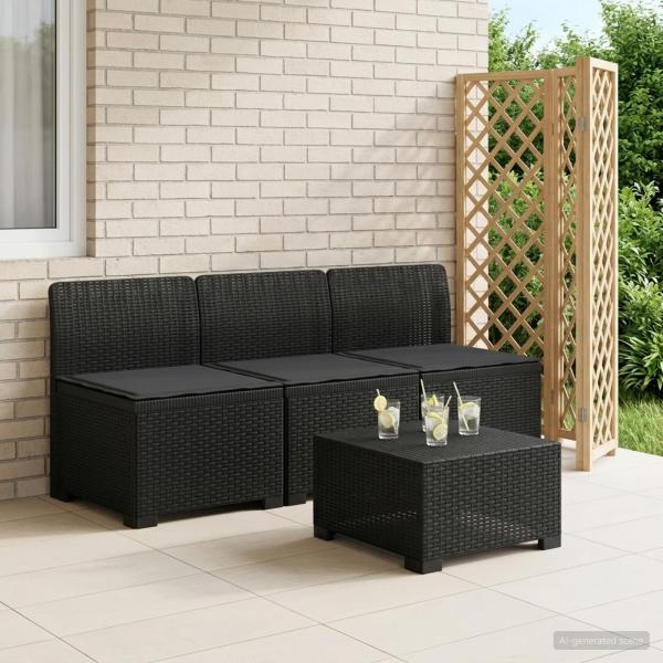 ARDEBO.de - 3-Sitzer Garten Sofa mit Kissen Rattan-Look PP Anthrazit