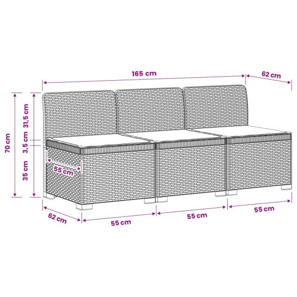 3-Sitzer Garten Sofa mit Kissen Rattan-Look PP Anthrazit