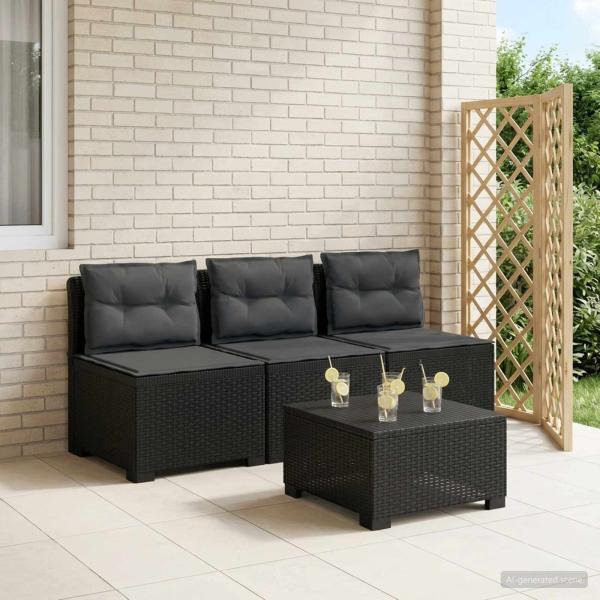 ARDEBO.de - 3-Sitzer Garten Sofa mit Kissen Rattan-Look PP Anthrazit