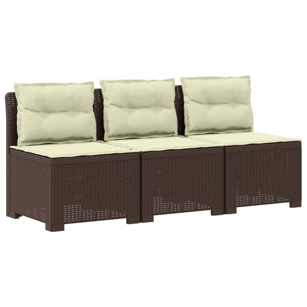 3-Sitzer Garten Sofa mit Kissen Rattan-Look PP Braun