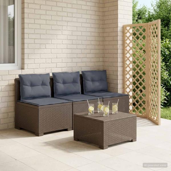 ARDEBO.de - 3-Sitzer Garten Sofa mit Kissen Rattan-Look PP Hellgrau