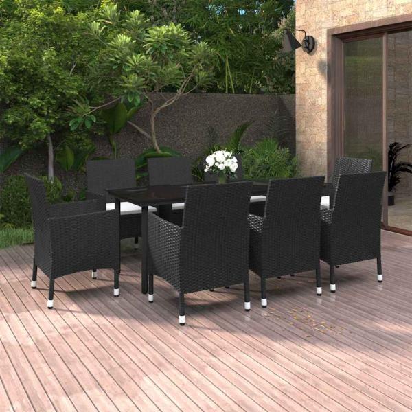 ARDEBO.de - 9-tlg. Garten-Essgruppe mit Kissen Poly Rattan und Glas