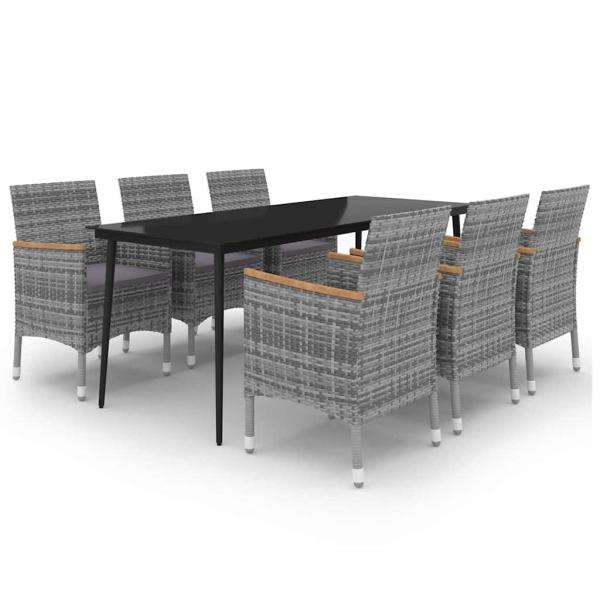 7-tlg. Garten-Essgruppe mit Kissen Poly Rattan und Glas