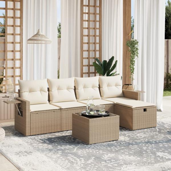 ARDEBO.de - 6-tlg. Garten-Sofagarnitur mit Kissen Beige Poly Rattan