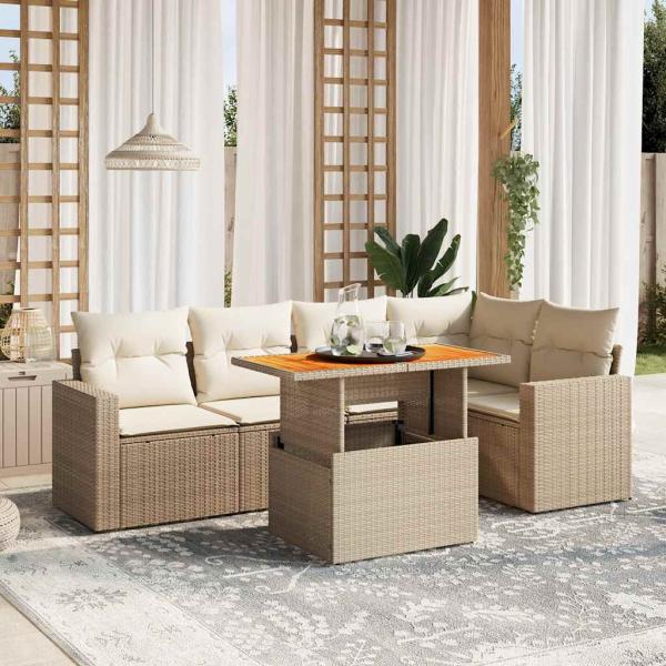 ARDEBO.de - 6-tlg. Garten-Sofagarnitur mit Kissen Beige Poly Rattan
