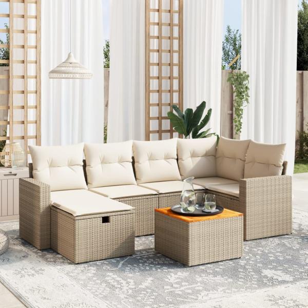 ARDEBO.de - 7-tlg. Garten-Sofagarnitur mit Kissen Beige Poly Rattan