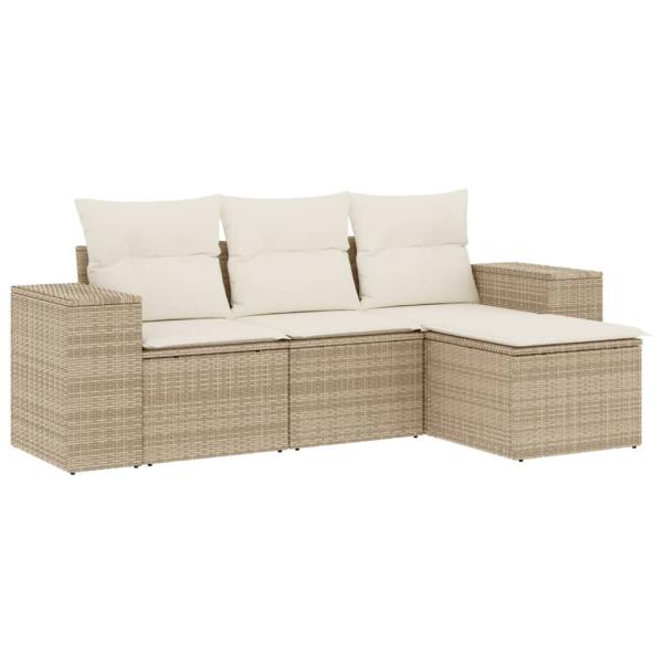 4-tlg. Garten-Sofagarnitur mit Kissen Beige Poly Rattan
