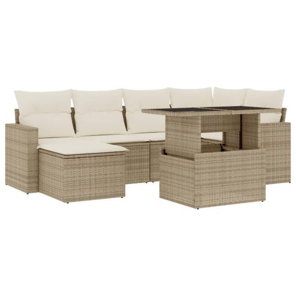 7-tlg. Garten-Sofagarnitur mit Kissen Beige Poly Rattan