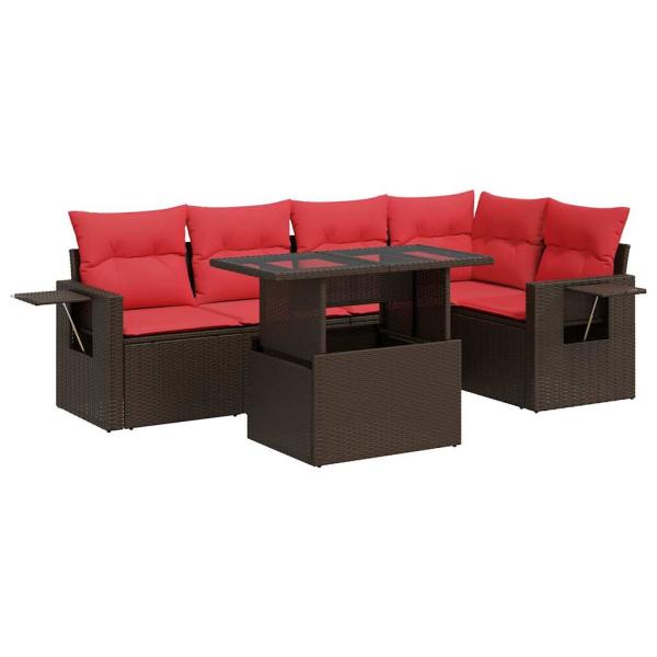 6-tlg. Garten-Sofagarnitur mit Kissen Braun Poly Rattan Akazie