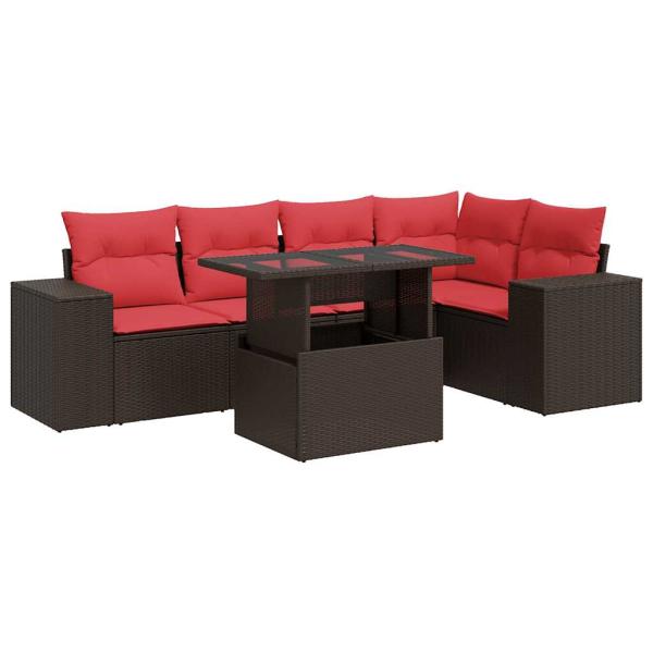 6-tlg. Garten-Sofagarnitur mit Kissen Braun Poly Rattan Akazie