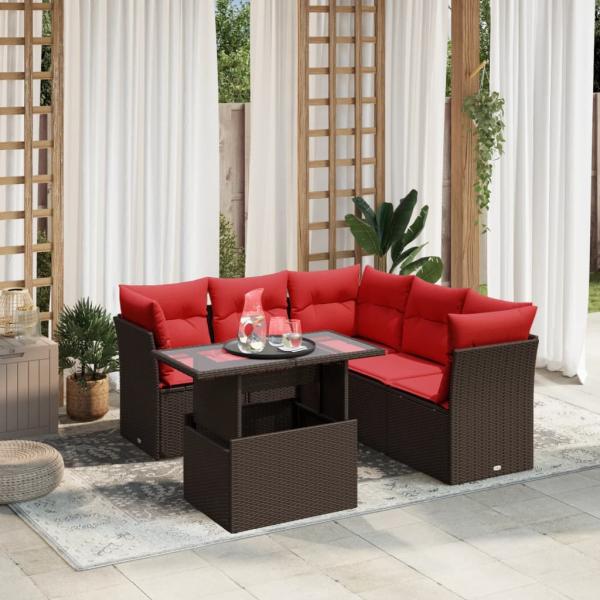 ARDEBO.de - 6-teiliges Gartensofa-Set mit Kissen, braun, Polyrattan