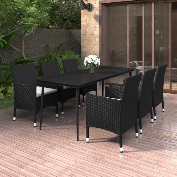 ARDEBO.de - 7-tlg. Garten-Essgruppe mit Kissen Poly Rattan und Glas