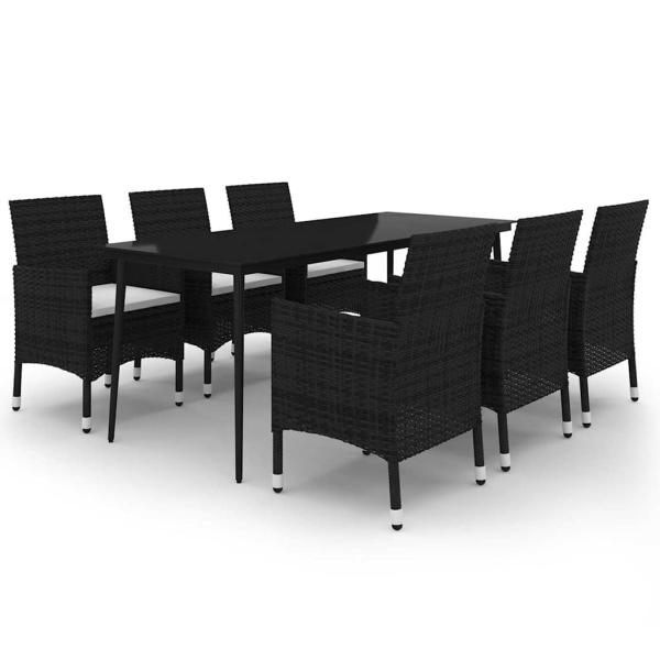 7-tlg. Garten-Essgruppe mit Kissen Poly Rattan und Glas