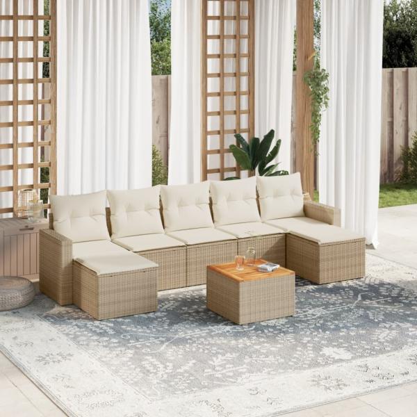 ARDEBO.de - 8-tlg. Garten-Sofagarnitur mit Kissen Beige Poly Rattan