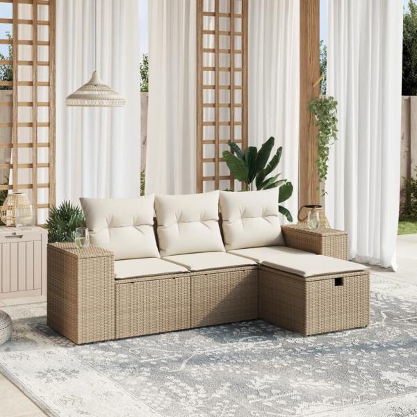 ARDEBO.de - 4-tlg. Garten-Sofagarnitur mit Kissen Beige Poly Rattan