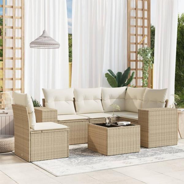 ARDEBO.de - 6-tlg. Garten-Sofagarnitur mit Kissen Beige Poly Rattan