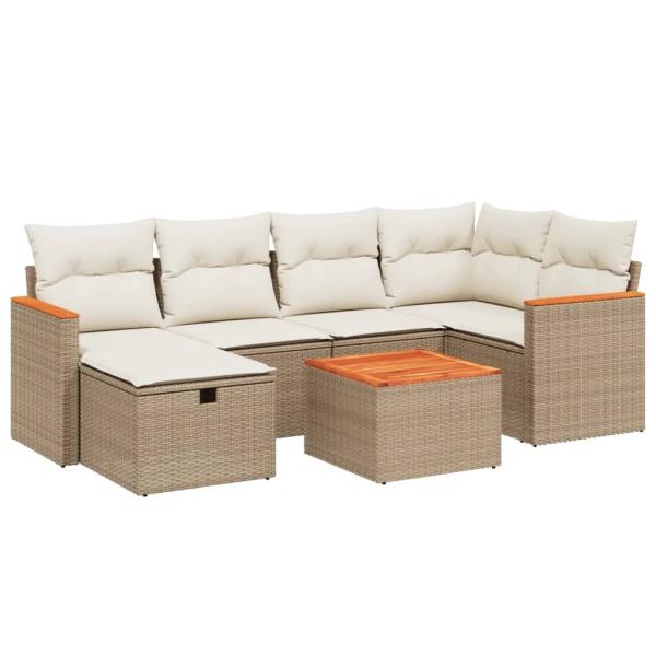 7-tlg. Garten-Sofagarnitur mit Kissen Beige Poly Rattan