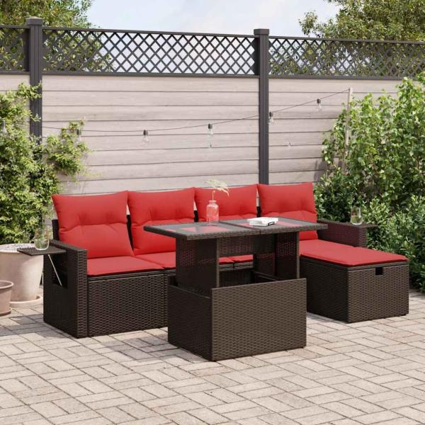 ARDEBO.de - 6-tlg. Garten-Sofagarnitur mit Kissen Braun Poly Rattan
