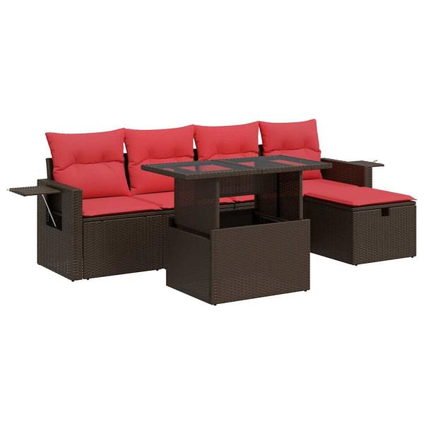 6-tlg. Garten-Sofagarnitur mit Kissen Braun Poly Rattan