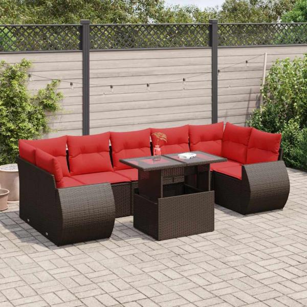 ARDEBO.de - 8-tlg. Garten-Sofagarnitur mit Kissen Braun Poly Rattan Akazie