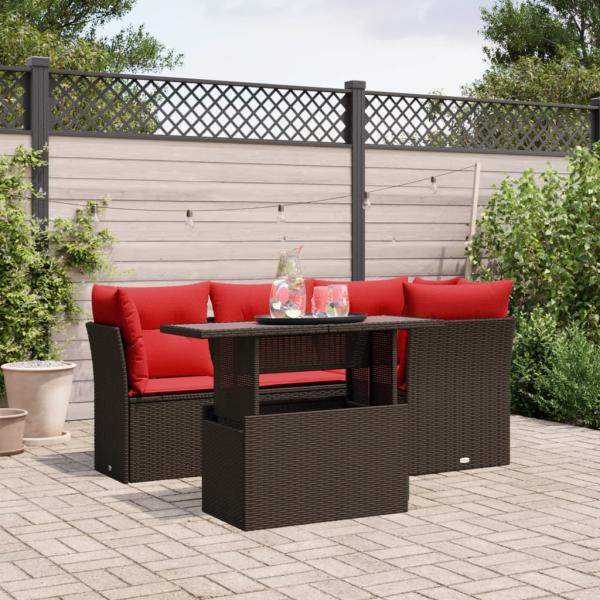 ARDEBO.de - 5-teiliges Gartensofa-Set mit Kissen, braun, Polyrattan