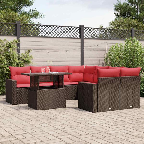 ARDEBO.de - 9-teiliges Gartensofa-Set mit Kissen, braun, Polyrattan