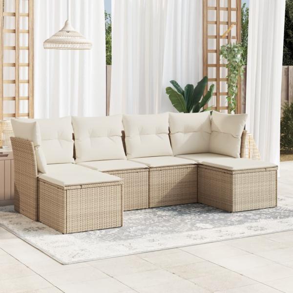 ARDEBO.de - 6-tlg. Garten-Sofagarnitur mit Kissen Beige Poly Rattan