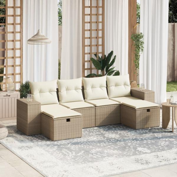 ARDEBO.de - 6-tlg. Garten-Sofagarnitur mit Kissen Beige Poly Rattan