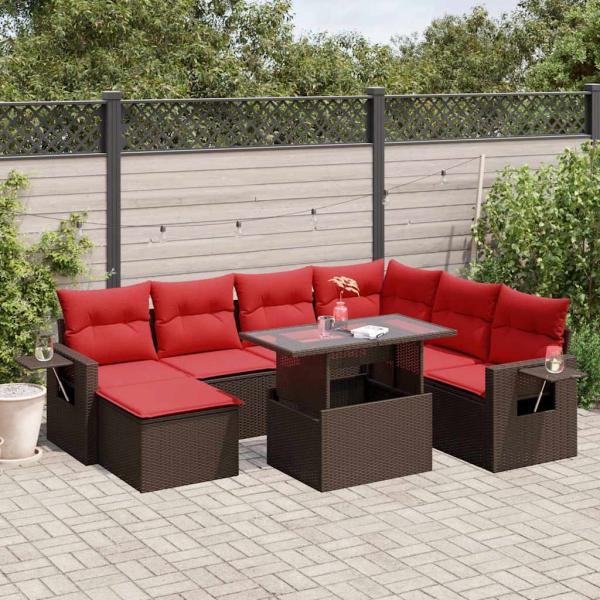 ARDEBO.de - 8-teiliges Gartensofa-Set mit Kissen, braun, Polyrattan