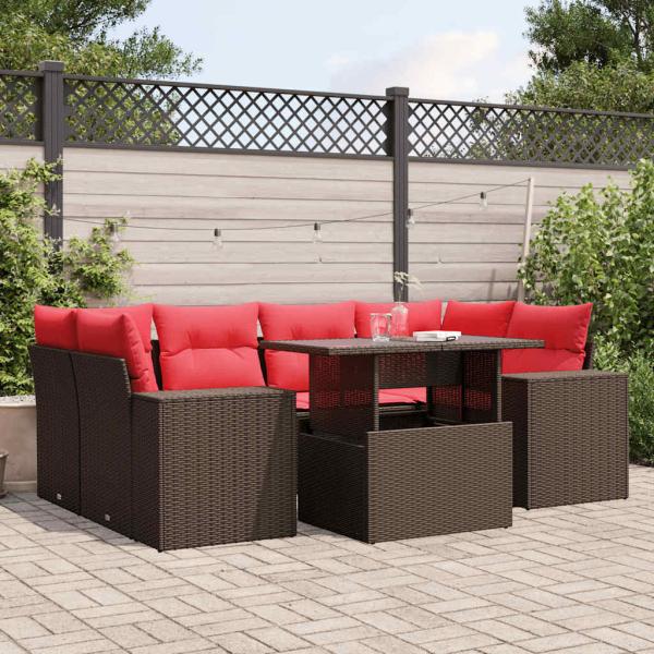 ARDEBO.de - 7-teiliges Gartensofa-Set mit Kissen, braun, Polyrattan