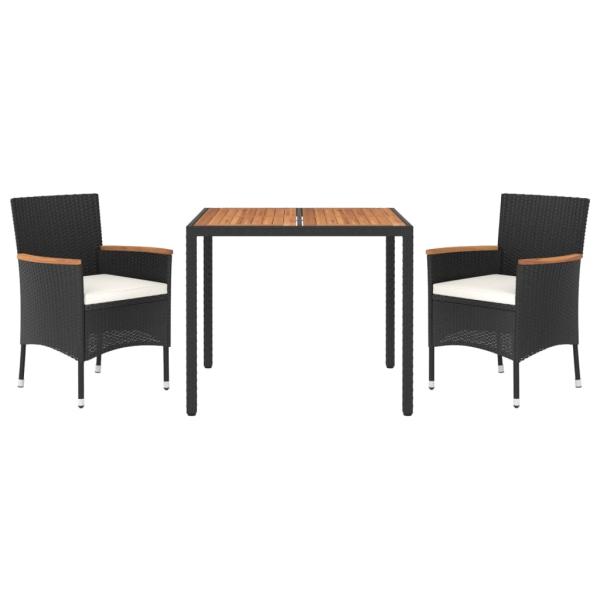 3-tlg. Garten-Essgruppe mit Kissen Schwarz Poly Rattan