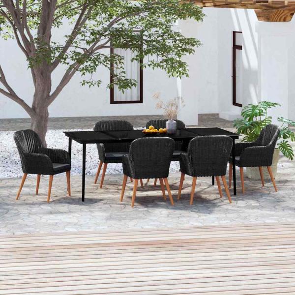 ARDEBO.de - 7-tlg. Garten-Essgruppe mit Kissen Schwarz