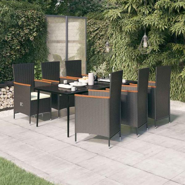 ARDEBO.de - 7-tlg. Garten-Essgruppe mit Kissen Schwarz