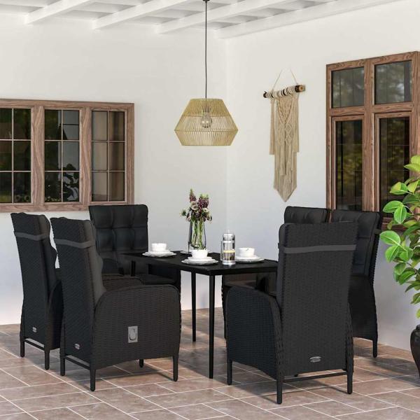 ARDEBO.de - 7-tlg. Garten-Essgruppe mit Kissen Schwarz