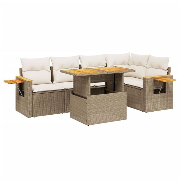 6-tlg. Garten-Sofagarnitur mit Kissen Beige Poly Rattan