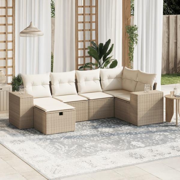 ARDEBO.de - 6-tlg. Garten-Sofagarnitur mit Kissen Beige Poly Rattan