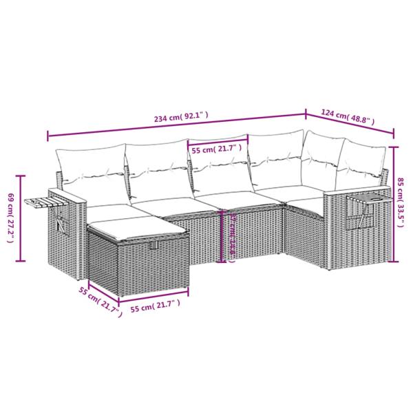 6-tlg. Garten-Sofagarnitur mit Kissen Beige Poly Rattan