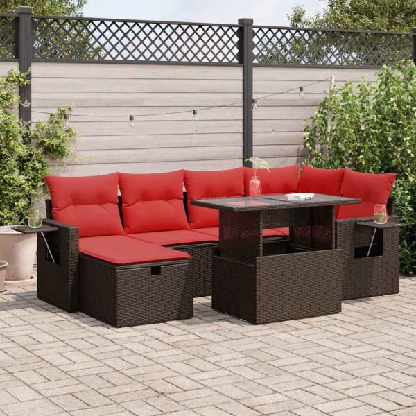 ARDEBO.de - 7-tlg. Garten-Sofagarnitur mit Kissen Braun Poly Rattan