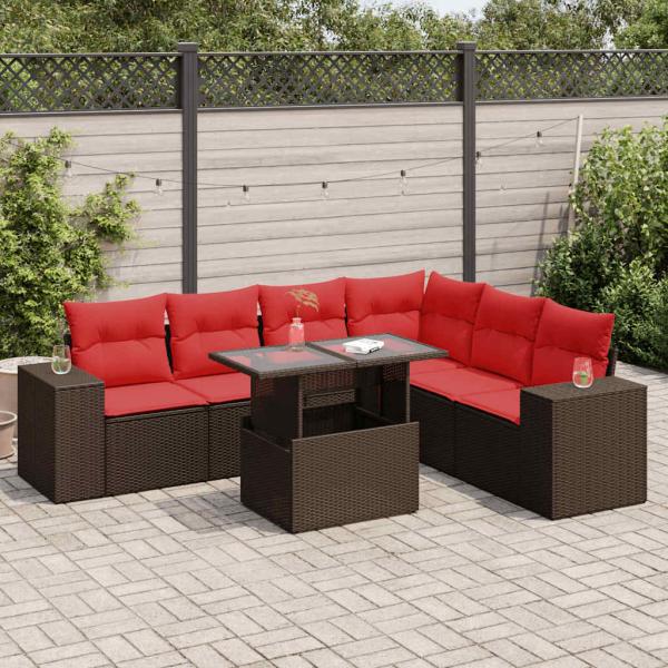 ARDEBO.de - 7-tlg. Garten-Sofagarnitur mit Kissen Braun Poly Rattan Akazie